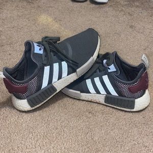 Grey and maroon adidas NMD